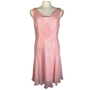 VTG Talbots Petites 100% Pure Silk Pink Dot Cowl Neck Midi Dress Size 14P